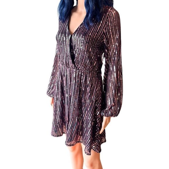 NWT Bardot Black Pink Stripe Sequin Bellissa Mini Dress Size 4 Small - Picture 7 of 8